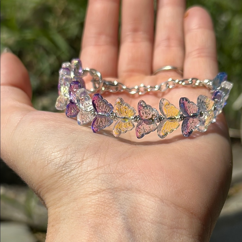 Elegant Butterfly Bracelet in Purple and blue plaid pattern